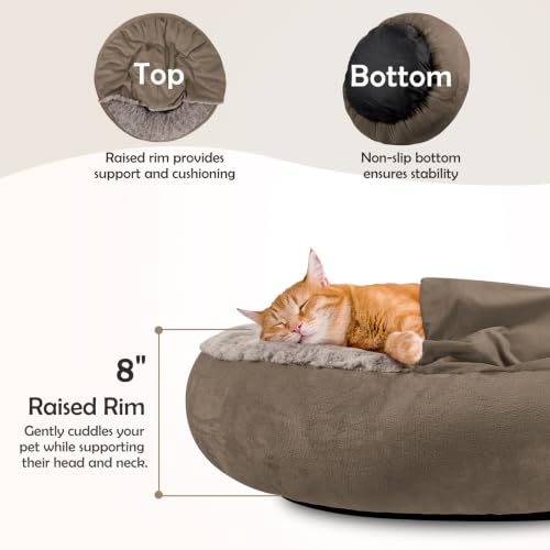 Small Dog Bed Cat Bed with Hooded Blanket (S(23" x 23" x 7") / Dark Brown)