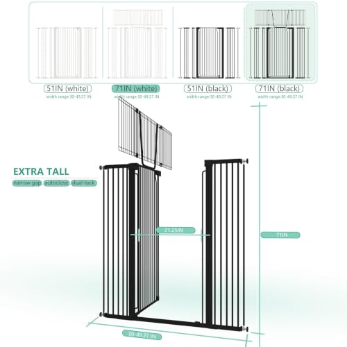 71 Extra Tall Cat Gate for Doorway (Black / 71"H,30-49.7"W-Black)