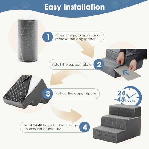 Dog Stairs for Small and Medium Dogs (Grey / Rectangular-13.4"H)