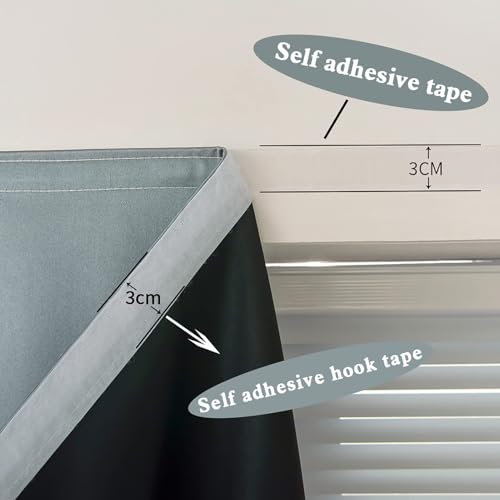 100% Blackout Shades Window Cover Self Adhesive Curtains Sticky Curtain Portable Easy Open Black Out Curtains for Bedroom Living Room No Drilling (Silver Grey/ Thickened / 59"W x 84"L (Pack of 1))