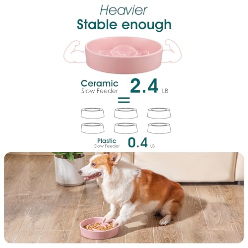 Ceramic Slow Feeder Dog Bowl (M - 1.5 Cups / Pink)