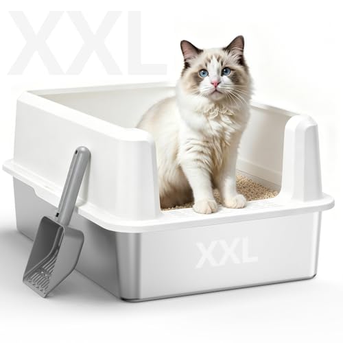 XXL Stainless Steel Cat Litter Box (24 - White (Pack of 1))