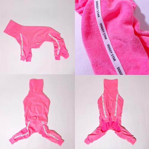 D Doggy Star Italian Greyhound Clothes Stretchy Towel Sports Onesie Outfit Whippet for Dog Coat (2XL / Towel Neon Pink)