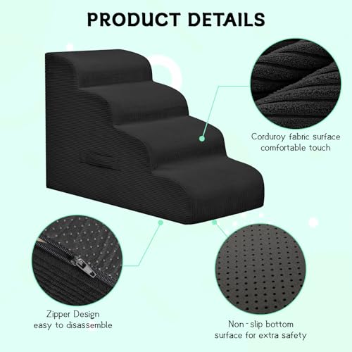3 Step Dog Stairs Pet Ramp for High Beds (Black / 3-Step 16"H)