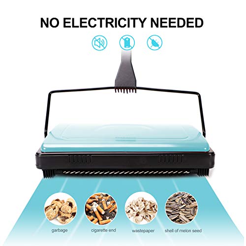 Carpet Sweeper Cleaner Manual Household Sweeper Lightweight Blue (11"L x 7.87"W)