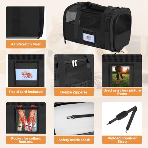 Soft Cat Carrier with Detachable Food Bowl (Black / 17.0"L x 12.0"W x 11.0"H)