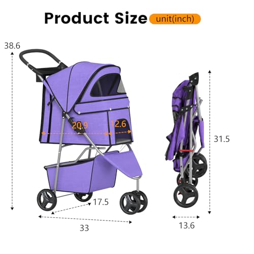 3 Wheel Pet Stroller (Purple)