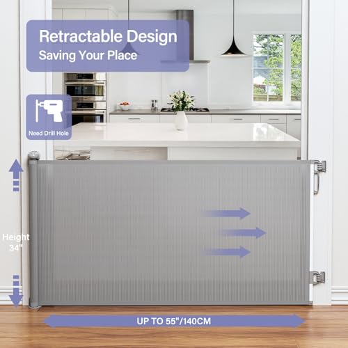 Retractable Baby Gates for Stairs & Doorways (C-grey / 34" Tall x 54" Wide)