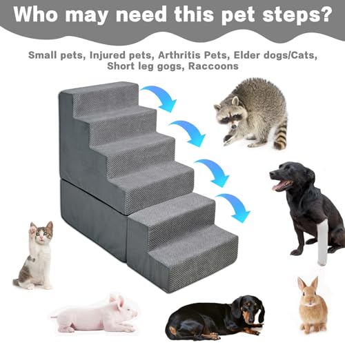 6 Step 33D Foam Dog Stairs Steps for High Beds 30 (Gray 30" H)