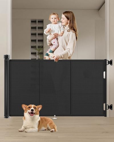 71 inch Reinforced Retractable Baby Gates 34 inch Tall (Black / 34" Tall x 71" Wide)