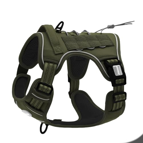 Tactical Dog Harness Medium Sized Dog No Pull Adjustable Dog Vest (Green - Deep Enrich / M(Neck:16-22",Chest:22-33"),35-50 lbs)
