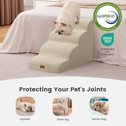 Dog Stairs for Small Dogs 19.7" H (Beige / Curved 15.7"x28"x19.7")