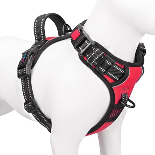 Reflective Dog Harness Large Breed Adjustable No Pull Vest (Extra Large / Red)
