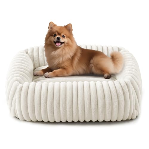 Dog Bed for Small Medium Dog (Cream / M (25"x21"x7"))