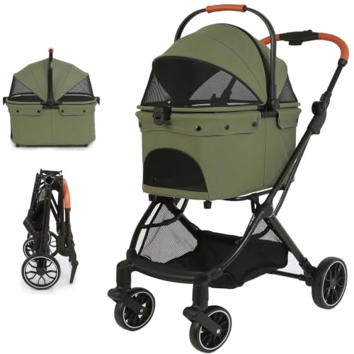 Pet Stroller with Detachable Carrier (Green)