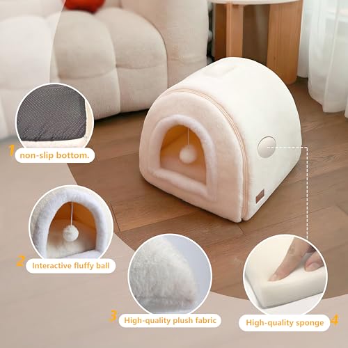 Cat Bed for Indoor Cats (Cream / L:(17.5"×16.8"×15.8"))