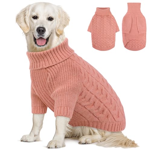 Large Dog Christmas Sweater Warm Soft Cable Knit Dog Sweater (Large / Pink)
