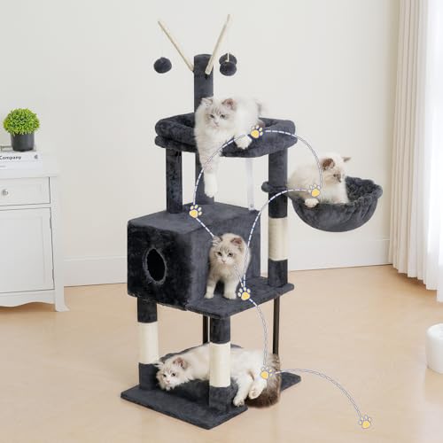 Cat Tree 45.3" Cat Tower for Indoor Cats with Large Perch HCT202SG (45.3 inch / Smoky Gray)