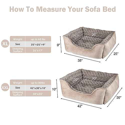 Rectangle Dog Bed for Large Medium Small Dogs (Beige / XL(35"x 25"x 10"))