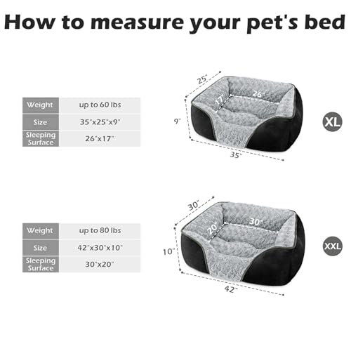 XX Large Dog Bed Rectangle Washable Orthopedic Soft Calming Sleeping Durable Pet Cuddler with Anti (XXL(42"x 30"x 10") / Black)