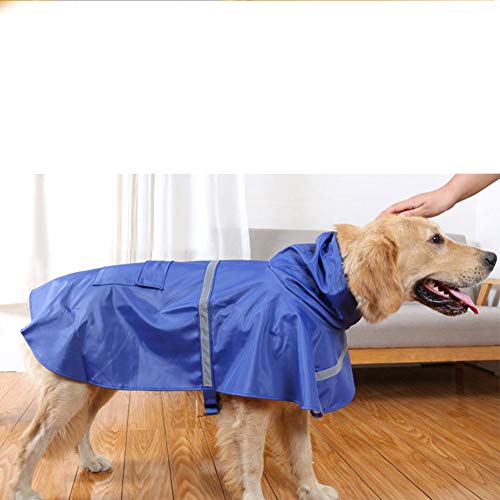 Large Dog Raincoat Adjustable Pet Water Proof Clothes Lightweight Rain Jacket Poncho Hoodies with Strip Reflective (X-Large (Pack of 1) / Blue)