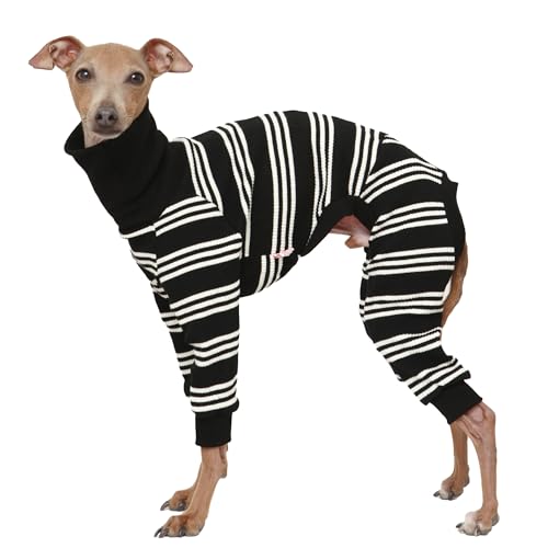 D Doggy Star Italian Greyhound Clothes Soft Stretchy Onesie Refined Stripe Outfit Whippet for Dog Coat (2XL / Onesie Ivory Stripe)