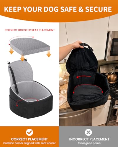 Dog Booster Car Seat with Extend Backrest for Small Medium Pet (Black&Grey / 18.5"l X 18.5"w X 22"h)