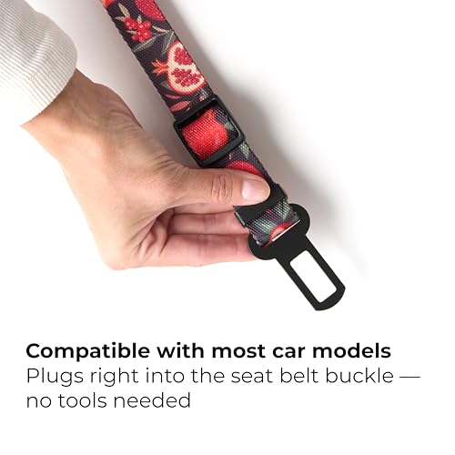 Dog Car Seat Belt (Black (Red Pomegranate))