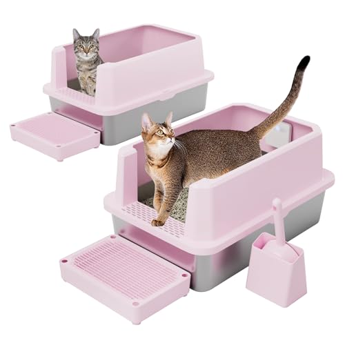 High Sided Large Cat Litter Box (Pink with Deodorizer, 2 Pack)