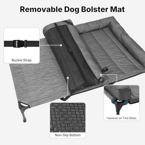 Outdoor Elevated Dog Bed with Waterproof Bolster Cushion (Black Silver / 59.0"L x 37.5"W x 9.0"Th)