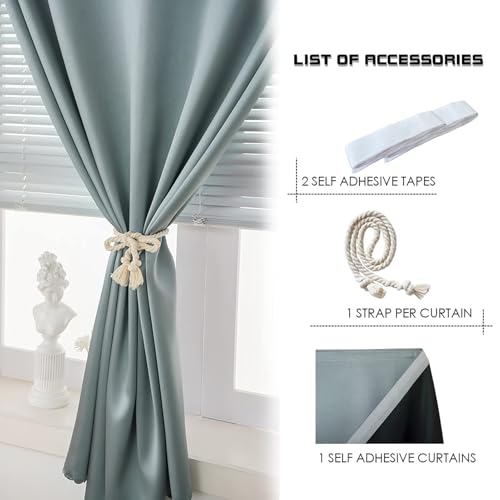 Self Adhesive Curtains 100% Blackout Shades Window Cover Sticky Curtain Portable Easy Open Black Out Curtains for Bedroom Living Room No Drilling (Silver Grey/ Thickened / 59"W x 63"L (Pack of 1))