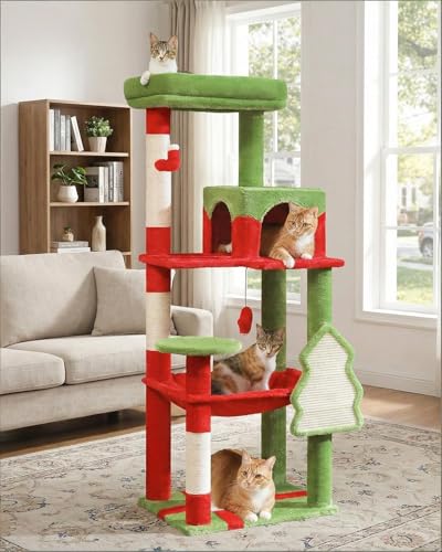 56.3" Cat Christmas Tree with Metal Hammock (Red / 56.3in)
