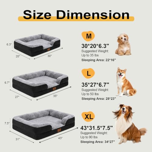 Orthopedic Dog Beds Large Sized Dog (Black / 36.0" L x 27.0" W x 6.7" Th)