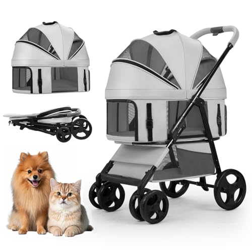 4 Wheels Pet Stroller for Small (Grey)
