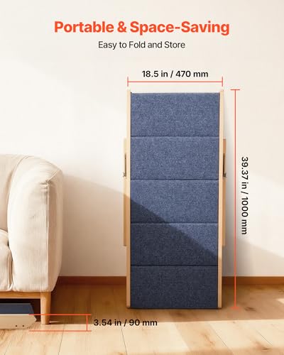 Wood Pet Stairs (Wood Color+Blue / 5-Step Foldable)