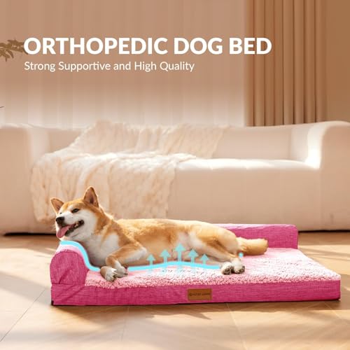 Orthopedic Large Dog Bed Washable Pet Sofa Bed 36''X24'' Pink (Pink / 36"L x 24"W x 3.5"Th)