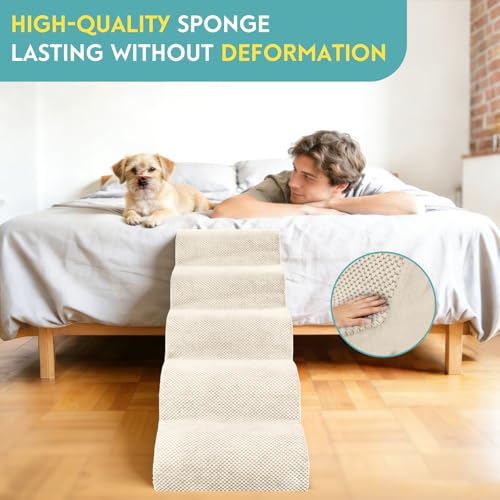 Dog Stairs for Small Dogs (Beige / 5-Step (H: 22.8IN))