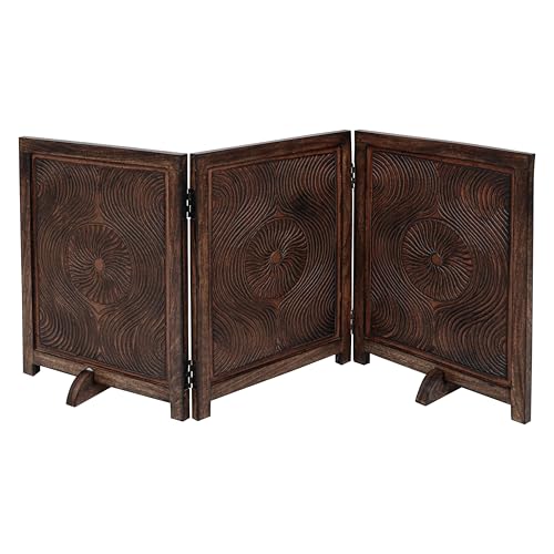 Freestanding Pet Gate for Dogs (Burnt / 54x22.5" 3 Panel Carving)