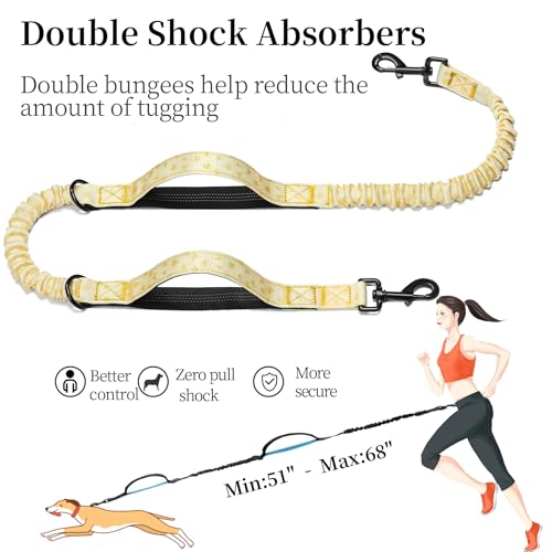 Hands Free Dog Leash with Zipper Pouch (yellow heart / Large)