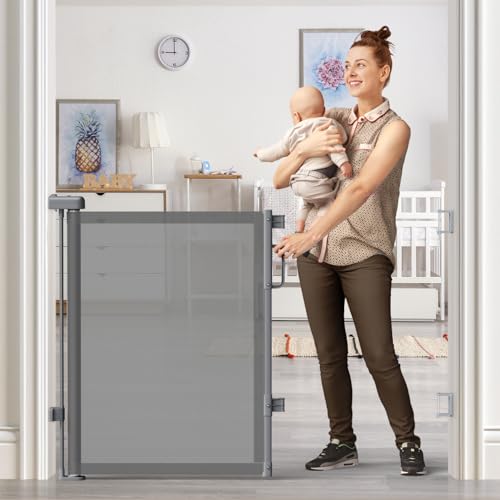 Retractable Baby Gate for Stairs & Doorways (Gray / 34" Tall x 55" Wide)