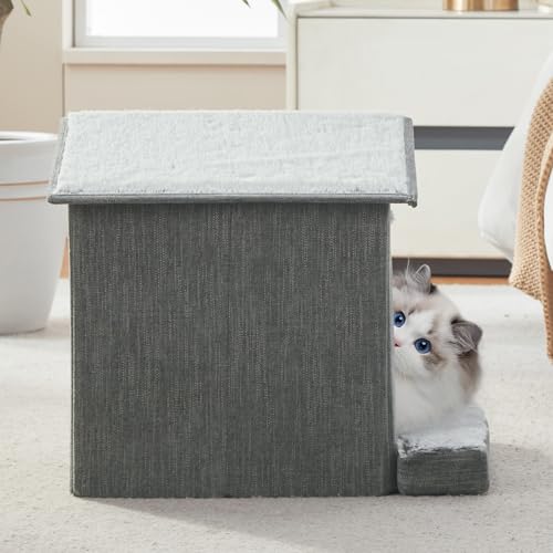 Cat Beds for Indoor Cats (Gray / 13.7"D x 13.4"W x 16"H)