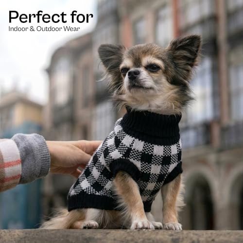 Dog Sweaters Cable Knit Dog Outfit (XS / Checkered Black-n-White)