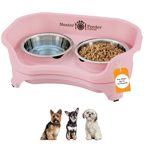 Express Mess Proof Dog Bowls Elevated for Small Breeds Under 15 Lb (Small w/ Standard Bowls / Pink)