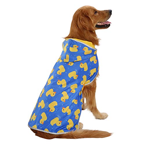 2-in-1 Reversible Dog Raincoat Hooded Poncho Rain Jacket YLW Duck XXL (XX-Large / Ducks / Yellow)