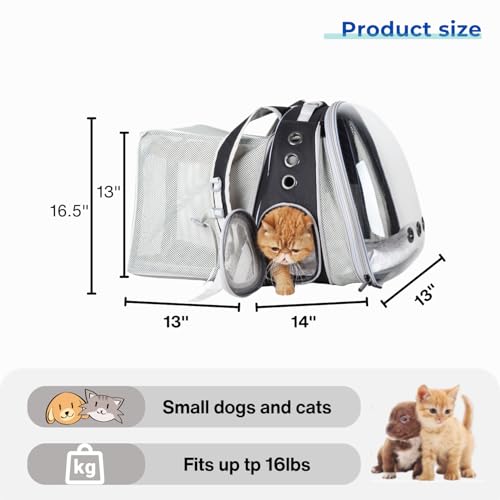 Expandable Cat Backpack Carrier for Large Cats & Small Dogs (Dual Expandable-Black)