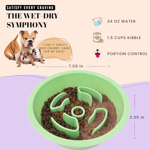 Slow Feeder Dog Bowls for Medium Breeds Fits Raised Feeding Station (Slow Feeder Green / 1.5 Cup - Fit 6.4-6.7'' Feeder Holes)