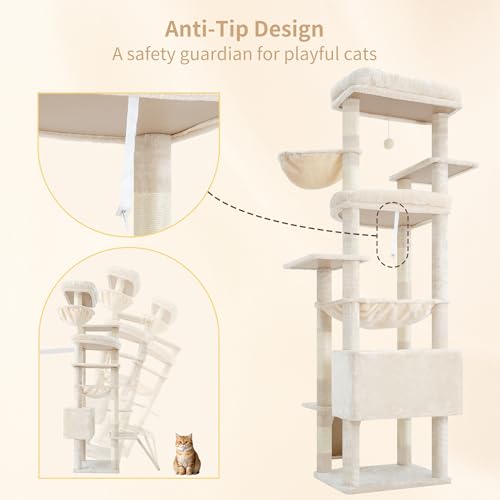 Tall Cat Tree for Large Cat (Beige / 80 inch)