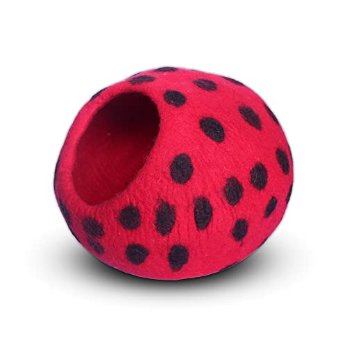 Premium Felt Cat Cave Bed (Red Polka)
