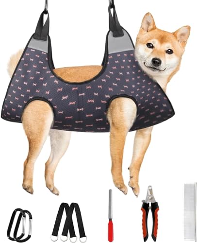 Dog Grooming Hammock for Nail Trimming (L（ Max 60 Lb：Leg space: 10.8"-21.0"） / Blackcurrant)
