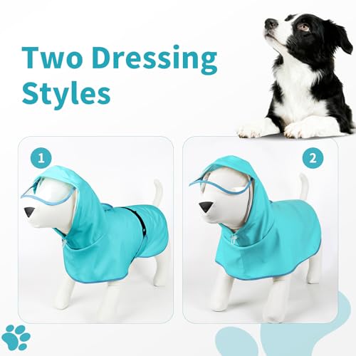 Dog Raincoat Dog Rain Jacket Poncho with Hood and Leash Hole (Neon Blue / 5XL(55-66lbs))
